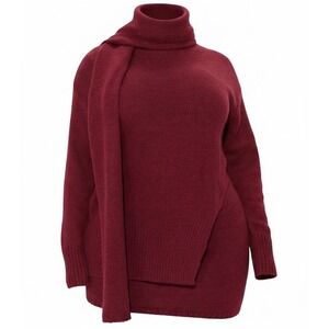 Set 3 Piece Knit Burgundy Turtleneck Sweater Skirt Scarf Sz Small Fashion Nova